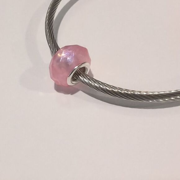 Silver Glittery Pink Faceted Charm for Pandora Style - Picture 3 of 4